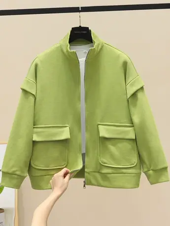 春季新款韩版大口袋拉链棒球服圆领宽松韩版开衫时尚上衣百搭外套商品大图