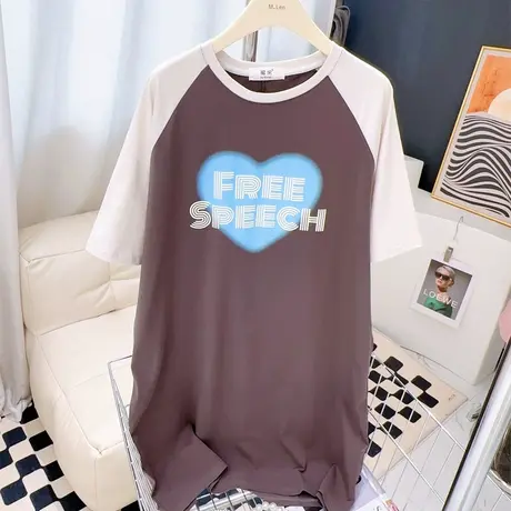 韩国东大门短袖连衣裙ins爱心夏季宽松中长款T恤裙遮肚子显瘦大码图片