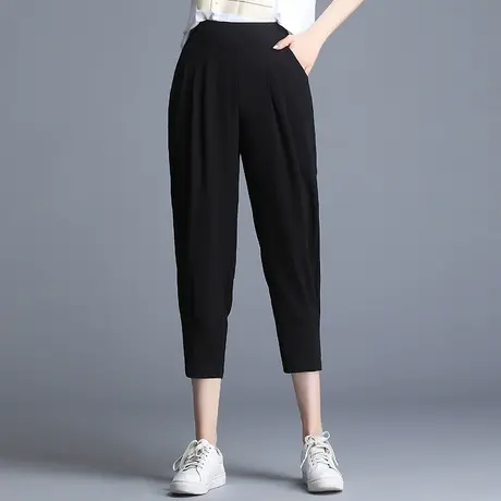 七分哈伦裤女夏薄款雪纺休闲裤2023新款高腰宽松八分萝卜裤灯笼裤商品大图