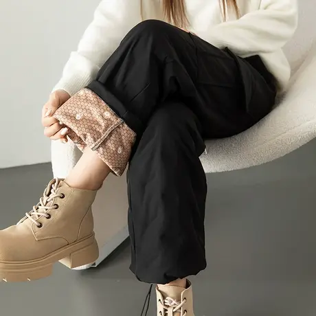 黑色工装羽绒裤女2024新款冬季外穿宽松休闲直筒鸭绒裤加厚加绒裤商品大图