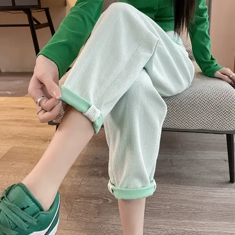 浅色老爹牛仔裤女2024春夏新款高腰直筒宽松显瘦小个子哈伦萝卜裤商品大图