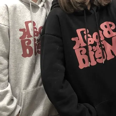 黑色vintage小众连帽卫衣女小个子春装古着oversize潮牌加绒上衣商品大图