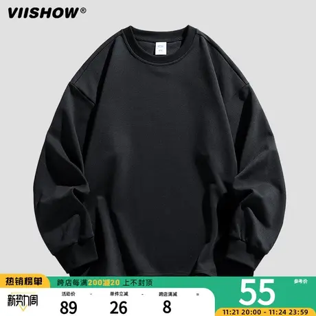 VIISHOW潮牌日系圆领休闲卫衣男2023秋季新款简约百搭纯色长袖T恤商品大图