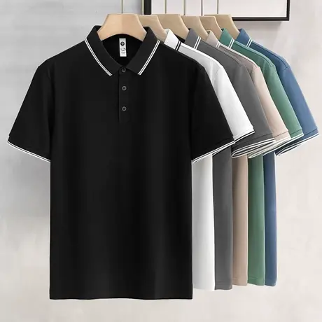 2023夏季款冰丝高端条纹领polo衫男英伦男士修身短袖翻领t恤上衣商品大图