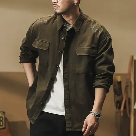 外套男春秋潮流工装衬衫长袖休闲春秋季男装外套时尚衬衣男士外套图片