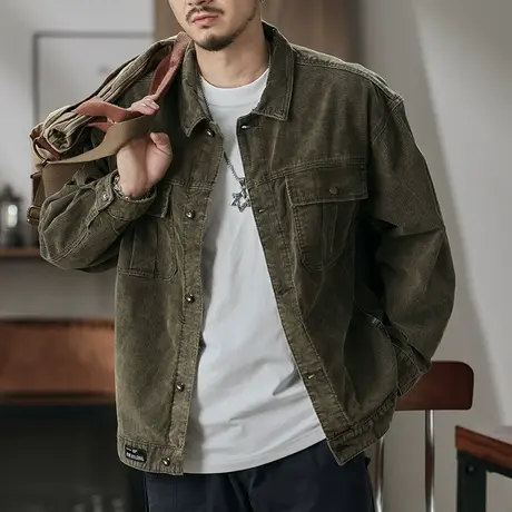 时尚复古男士外套春秋男装弹力17坑提花灯芯绒炒砂工艺洗水外套商品大图