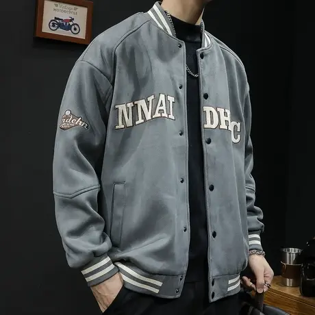 麂皮绒棒球服外套男秋冬款美式男士夹克大码2023新款秋季休闲加厚图片