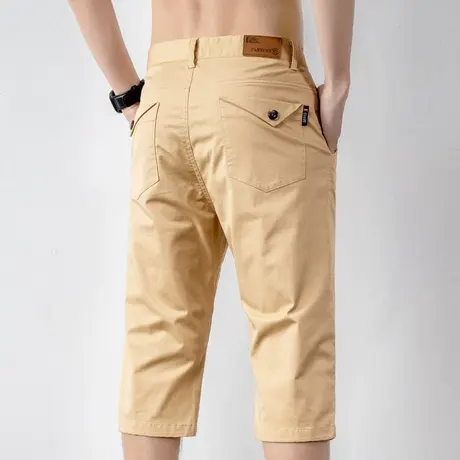 卡其色纯棉法式工装七分休闲裤中裤子夏季八分西装短裤男士7分裤商品大图