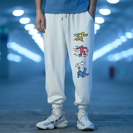 潮牌卫裤男装九分裤加肥加大码束脚裤子休闲篮球加绒薄款篮球长裤图片