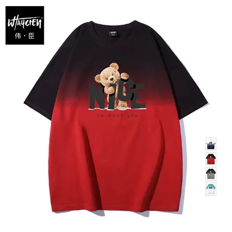 伟臣潮牌大码男装夏季卡通印花短袖T恤胖子加肥加大宽松吊染体恤商品大图