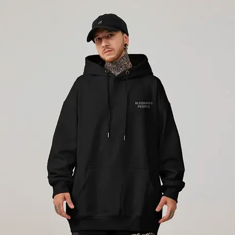 重磅卫衣大码秋冬款连帽加绒美式复古胖子外套男生秋冬潮牌宽松男图片