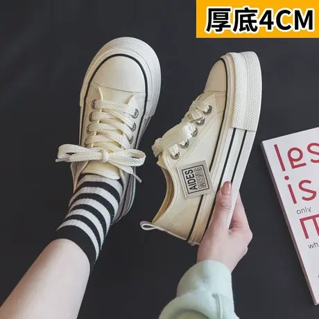 厚底帆布鞋女2023春季新款布鞋百搭小白鞋女鞋纯色鞋系带板鞋学生商品大图