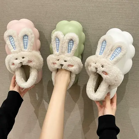 可拆卸棉拖鞋女士冬季外穿厚底防滑可爱室内家居毛绒保暖包跟棉鞋商品大图