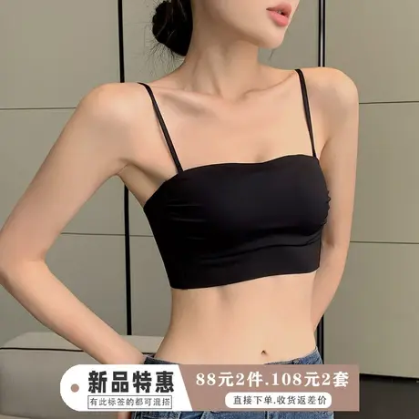 防走光胸罩内衣女小胸聚拢收副乳抹胸黑色光面简约超薄透气文胸商品大图