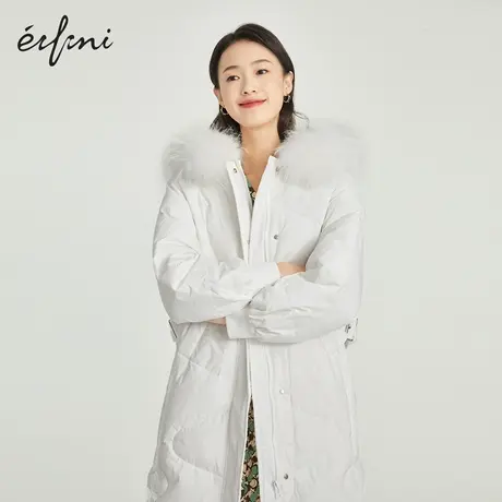 伊芙丽羽绒服女冬新品长袖连帽毛领保暖中长款女士外套1BA781102商品大图
