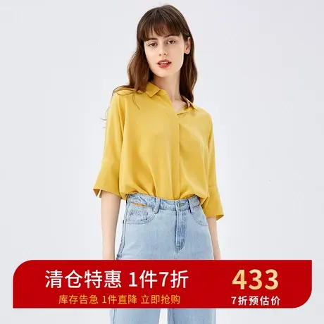 诗凡黎新款翻领中袖宽松气质衬衣女显瘦休闲衬衫7B5120611Q-�图片