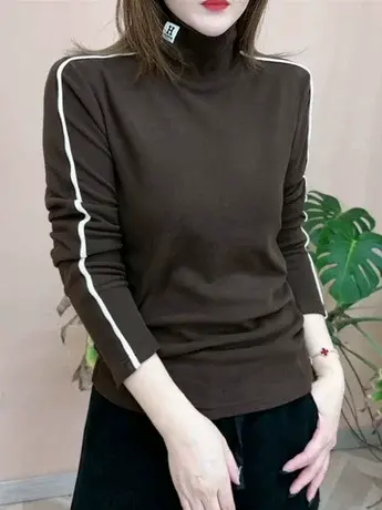 高档双面绒高领时尚洋气纯色长袖上衣气质百搭减龄保暖新款打底衫商品大图