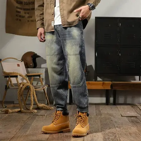 美式高街牛仔裤休闲男士直筒牛仔裤宽松大码黑色牛仔裤宽松男款商品大图