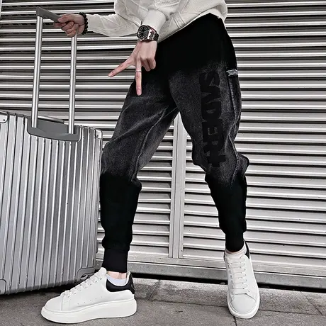 休闲裤痞帅宽松男裤2023新款春秋季渐变色裤子潮流百搭束脚哈伦裤商品大图