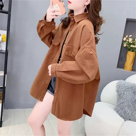 设计感刺绣字母牛仔衬衫女外穿2023新款秋季宽松时尚百搭外套上衣商品大图