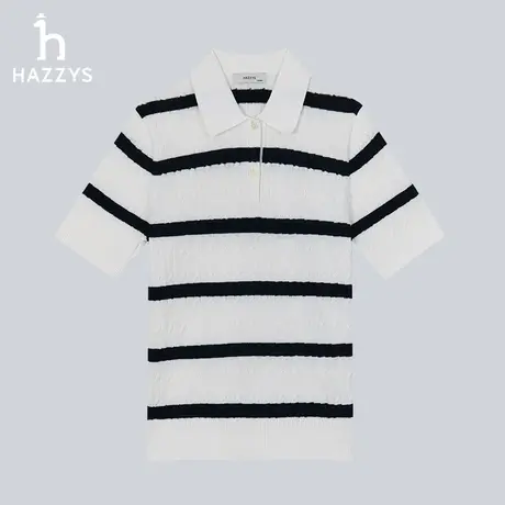 【商场同款】Hazzys哈吉斯Polo领条纹针织衫女新款短袖春夏季上衣图片