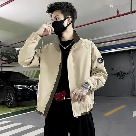 韩版拼色工装立领夹克男春季新款潮牌休闲痞帅高级感小众男装外套商品大图