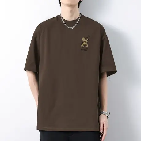 260g美式重磅纯棉短袖t恤男宽松上衣服夏季潮流兔子印花全棉半袖商品大图