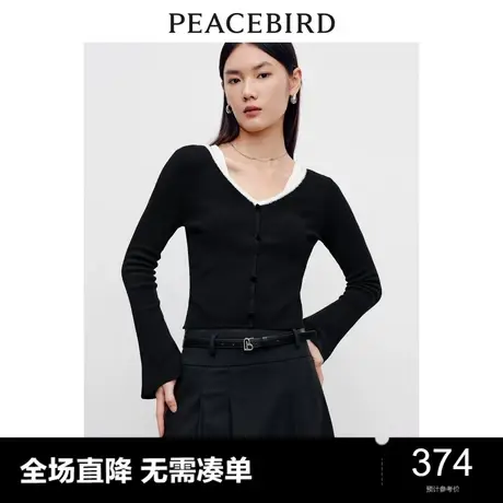 【商场同款】太平鸟女装2023年秋季新款优雅拼色毛套衫A1EBD3501商品大图
