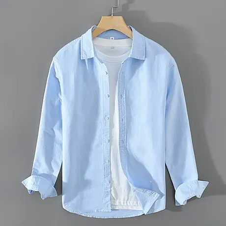 休闲衬衫男白色衬衣男士日系春季纯棉长袖设计感外套宽松外搭潮流商品大图