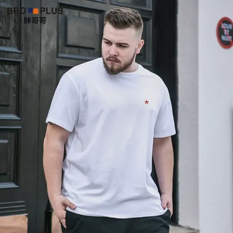 胖哥哥夏季新款大码宽松新疆棉纯棉t恤刺绣五角星潮流男士t恤短袖图片