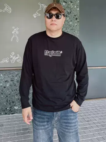 DAEVU秋新款大码男装字母高弹舒适潮胖子加肥加大男款圆领长袖T恤商品大图