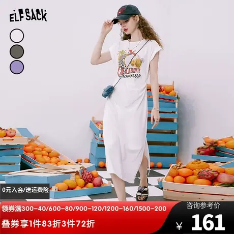 商场同款 妖精的口袋白色t恤连衣裙女2023夏季新款小飞袖长裙子图片