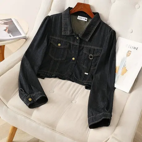 2023年新款女装大码胖mm秋季韩版小众设计款牛仔外套女洋气12655商品大图
