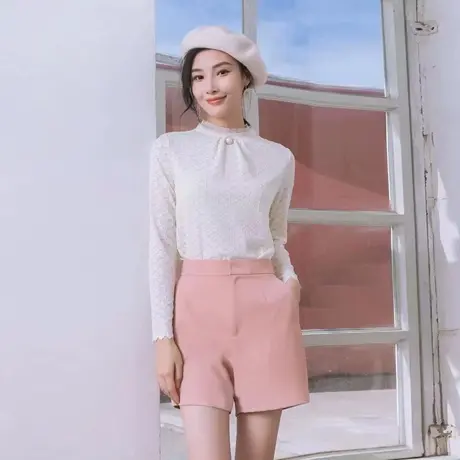 时尚气质衬衫2021年春秋季新款女士显瘦长袖蕾丝打底衫商品大图
