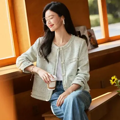 时尚气质小香风短款外套女士2023年秋季新款设计感小众通勤上衣商品大图