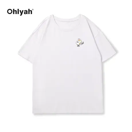 Ohlyah韩版趣味小狗印花纯棉短袖T恤男ins潮宽松夏季半袖上衣女商品大图