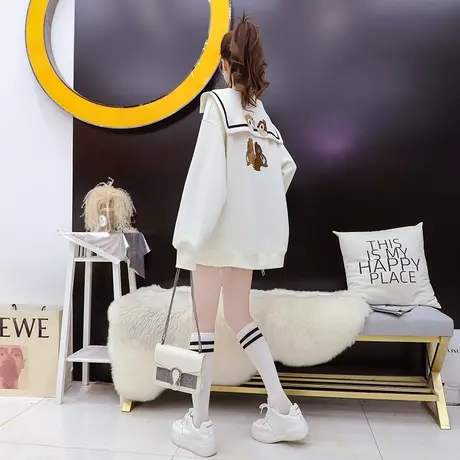 减10】春秋薄款海军领卫衣女2023新款早秋洋气减龄宽松设计感上衣图片