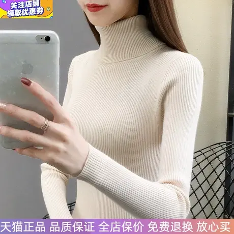 2023秋冬女士新款高领毛衣女时尚长袖针织衫修身中长打底衫弹力衫图片