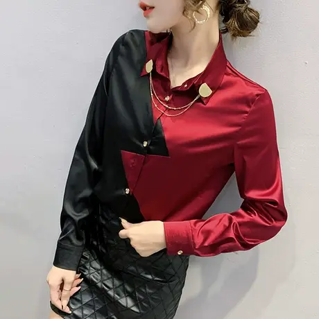 2023春装新款时尚撞色衬衫女长袖设计感洋气上衣百搭气质减龄衬衣图片