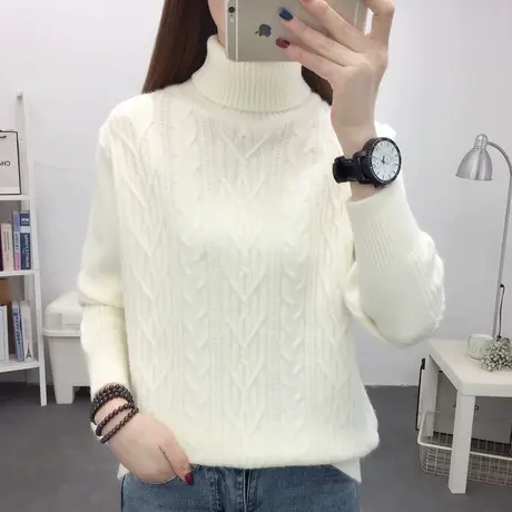 高领加厚保暖套头毛衣女2022新款麻花针织打底衫短款内搭洋气百搭商品大图