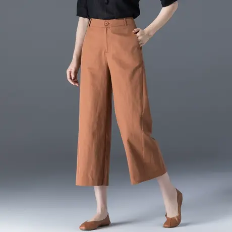 七分亚麻阔腿裤女夏薄款2023夏季新款八分棉麻裤子九分女裤直筒裤商品大图
