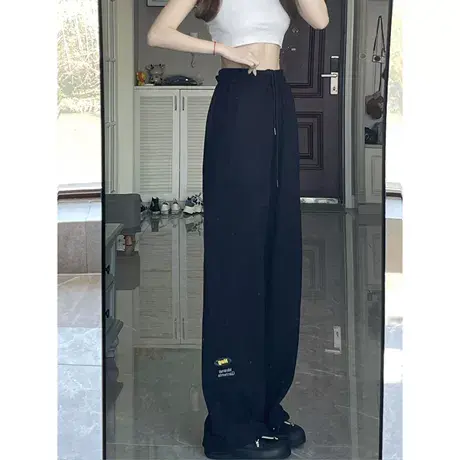 黑色运动裤女裤子宽松高腰显瘦2023春季新款大码胖mm阔腿休闲卫裤商品大图