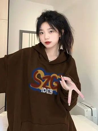 美式复古卫衣女小个子秋冬加绒加厚oversize潮牌港味chic连帽外套商品大图