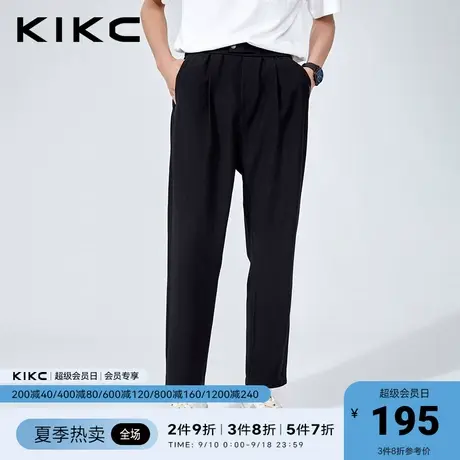 kikc休闲裤男2023春夏新款商场同款商务百搭直筒抽绳弹力黑色裤子商品大图