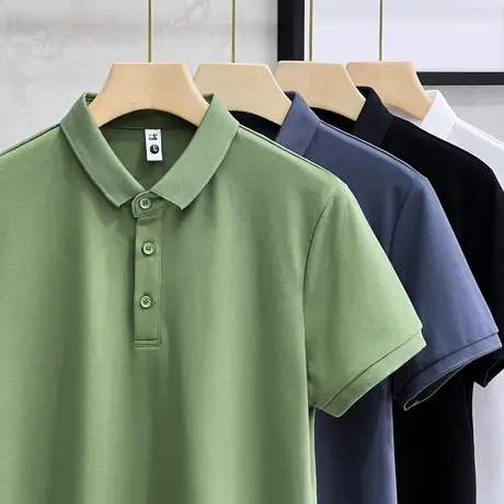 纯色短袖t恤男士夏季POLO衫冰丝潮牌男装2023新款半袖体恤上衣服商品大图