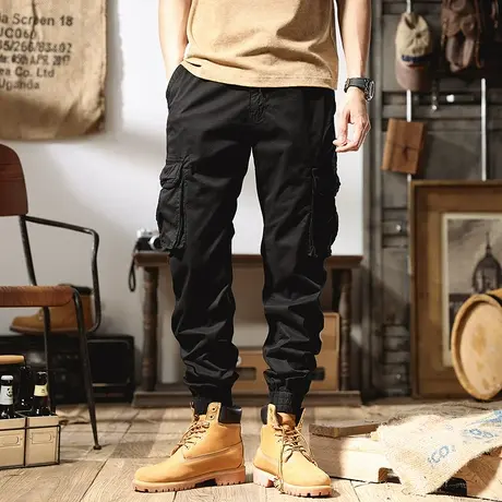 美式复古工装裤子男士2022春夏新款潮流男士休闲裤宽松小脚束脚裤商品大图