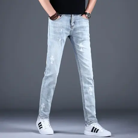 男士春秋男款牛仔裤男美式高街2023新款夏天修身小脚裤子高街潮牌商品大图