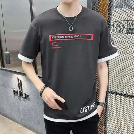 夏季薄款纯棉半袖圆领男士短袖T恤ins爆款2023新款潮牌上衣服夏装商品大图