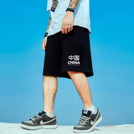 国潮男裤胖子纯棉宽松加肥加大码潮牌运动五分裤情侣短裤薄款潮流商品大图
