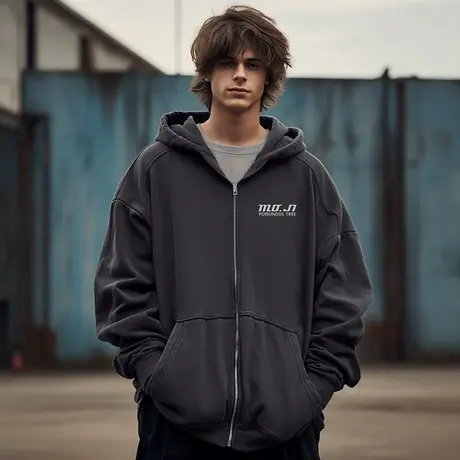 铁灰色加肥加大码男装连帽胖子外套拉链卫衣宽松字母休闲春秋加绒商品大图